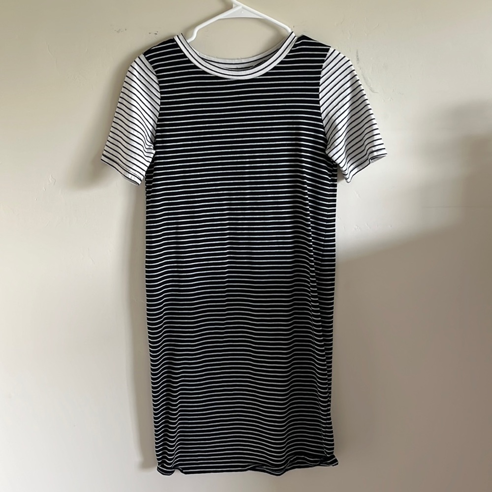 Black and white striped tee shirt dress